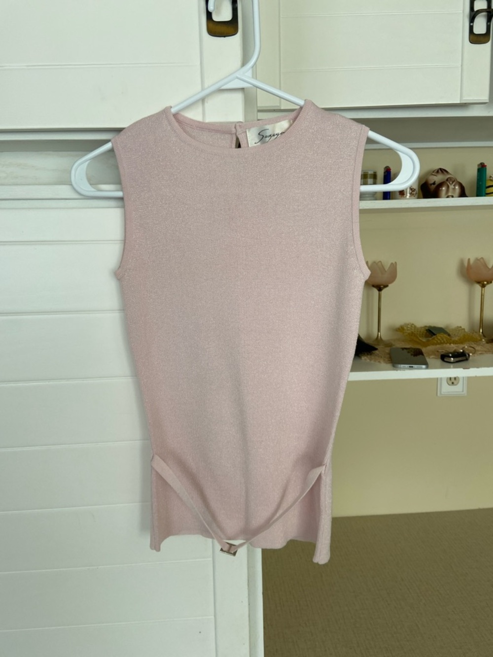 Light Pink Sparkle Knit Tank Top